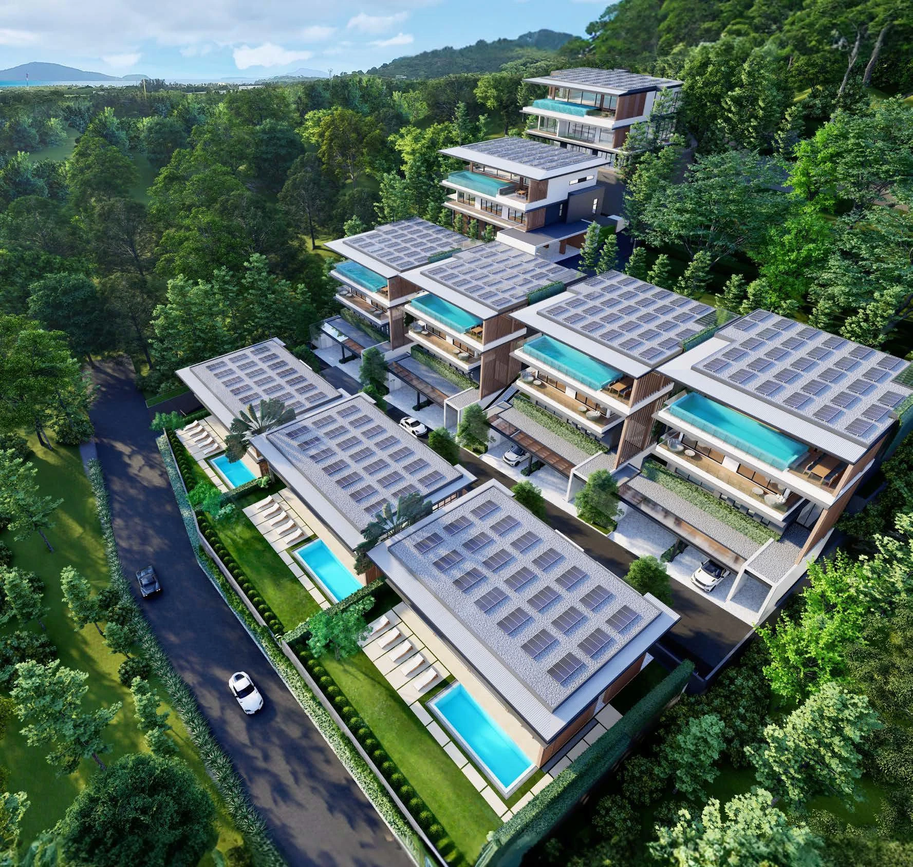 Комплекс вилл с бассейнами и панорамными видами рядом с пляжами, Чалонг, Пхукет, Таиланд