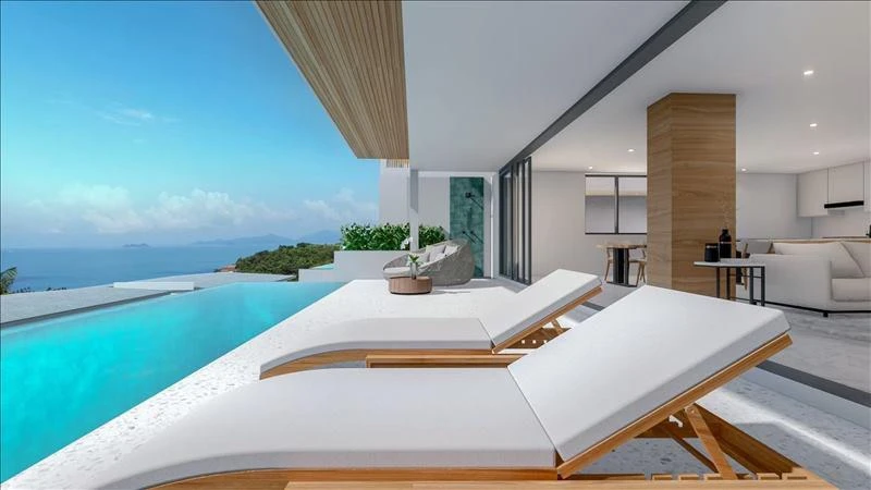 Комплекс вилл с панорамным видом на море в спокойном районе, рядом с Рыбацкой деревней, Самуи, Таиланд