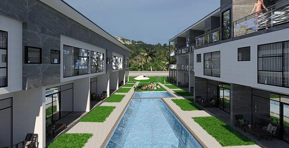 Новый комплекс таунхаусов с бассейнами в 800 метрах от пляжа, Самуи, Таиланд