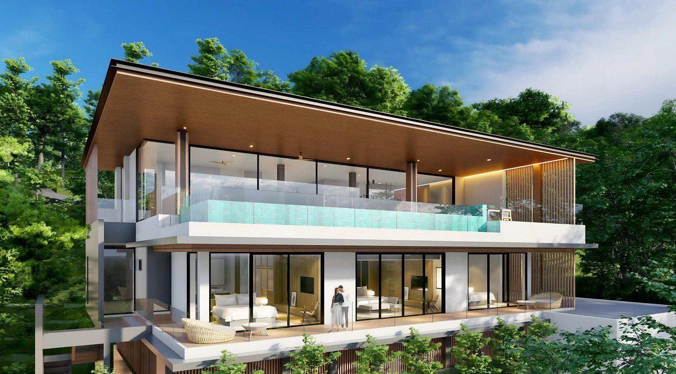 Комплекс вилл с бассейнами и панорамными видами рядом с пляжами, Чалонг, Пхукет, Таиланд